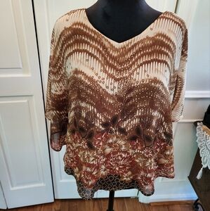 Brown and tan sheer Capelet Poncho Blouse PL Boho Grungefairy Whimsygoth Flowy